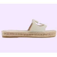 Gucci Unisex Interlocking G Cut-Out Slide Sandals White Leather Flat 2 cm Heel (5)