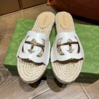 Gucci Unisex Interlocking G Cut-Out Slide Sandals White Leather Flat 2 cm Heel (5)