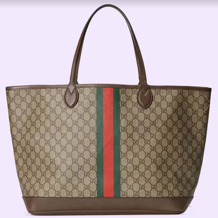 Gucci Unisex Ophidia GG Large Tote Bag Beige Ebony GG Supreme Canvas