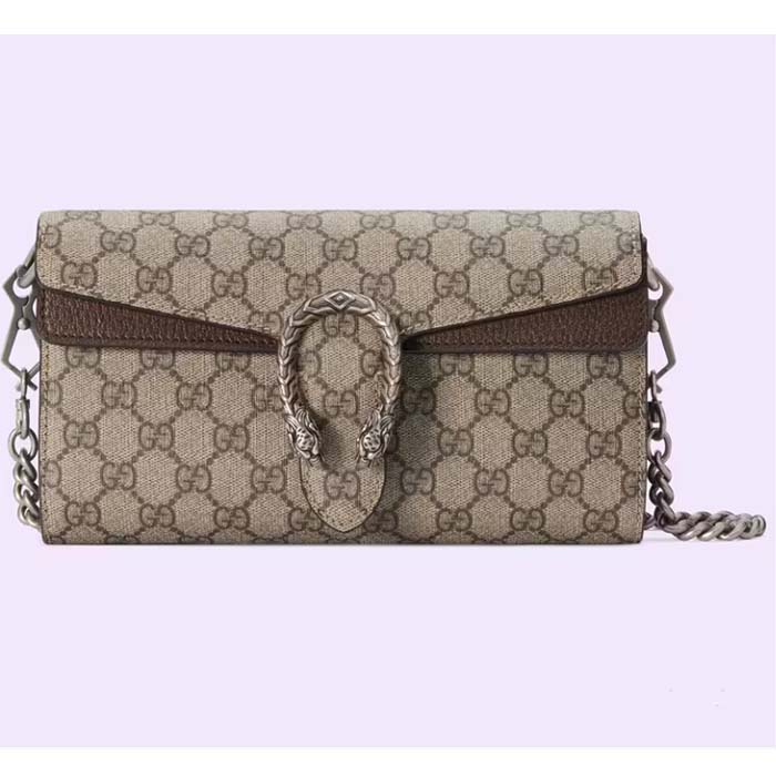 Gucci Women Dionysus Small Shoulder Bag Beige Ebony GG Supreme Canvas