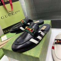 Gucci Women GG Adidas x Gucci Slipper Horsebit Black Leather Flat (8)