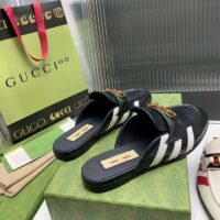 Gucci Women GG Adidas x Gucci Slipper Horsebit Black Leather Flat (8)