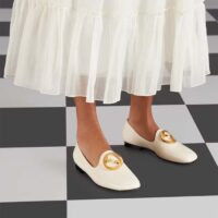 Gucci Women GG Blonde Ballet Flat White Round Interlocking G Leather (4)