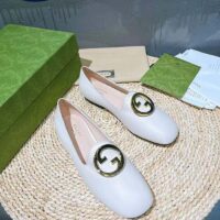 Gucci Women GG Blonde Ballet Flat White Round Interlocking G Leather (4)