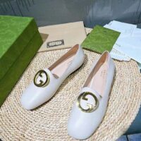 Gucci Women GG Blonde Ballet Flat White Round Interlocking G Leather (4)