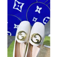 Gucci Women GG Blonde Ballet Flat White Round Interlocking G Leather (4)