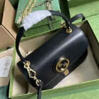 Gucci Women GG Blondie Top-Handle Bag Black Leather Round Interlocking G (1)