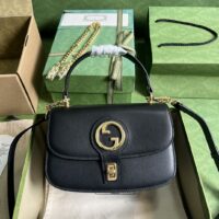 Gucci Women GG Blondie Top-Handle Bag Black Leather Round Interlocking G (1)