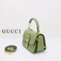 Gucci Women GG Blondie Top-Handle Bag Light Green Leather Round Interlocking G (6)