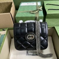 Gucci Women GG Deco Mini Shoulder Bag Black Quilted Leather Interlocking G (1)