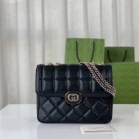 Gucci Women GG Deco Small Shoulder Bag Black Quilted Leather (12)