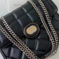 Gucci Women GG Deco Small Shoulder Bag Black Quilted Leather (12)