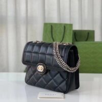 Gucci Women GG Deco Small Shoulder Bag Black Quilted Leather (12)