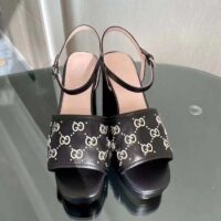 Gucci Women GG Interlocking G Studs Sandal Black Leather Mid 8 Cm Heel (7)