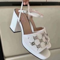 Gucci Women GG Interlocking G Studs Sandal White Leather Mid 8 Cm Heel (1)