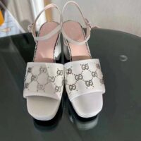 Gucci Women GG Interlocking G Studs Sandal White Leather Mid 8 Cm Heel (1)