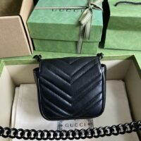 Gucci Women GG Marmont Belt Bag Black Chevron Matelassé Leather (1)