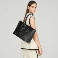 Gucci Women GG Marmont Large Tote Bag Black Matelassé Chevron Leather (2)