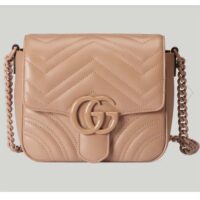 Gucci Women GG Marmont Matelassé Mini Shoulder Bag Pink matelassé Chevron Leather (10)