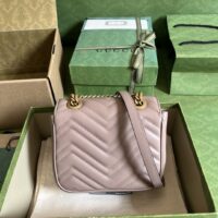 Gucci Women GG Marmont Matelassé Mini Shoulder Bag Pink matelassé Chevron Leather (10)