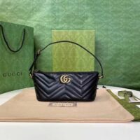 Gucci Women GG Marmont Shoulder Bag Black Matelassé Chevron Leather Double G (1)