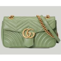 Gucci Women GG Marmont Small Shoulder Bag Sage Green Matelassé Chevron Heart (1)