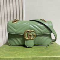 Gucci Women GG Marmont Small Shoulder Bag Sage Green Matelassé Chevron Heart (1)