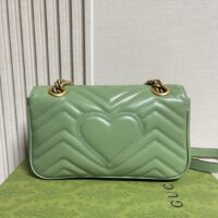 Gucci Women GG Marmont Small Shoulder Bag Sage Green Matelassé Chevron Heart (1)