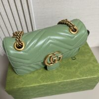 Gucci Women GG Marmont Small Shoulder Bag Sage Green Matelassé Chevron Heart (1)