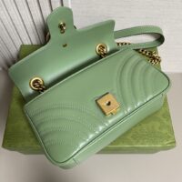 Gucci Women GG Marmont Small Shoulder Bag Sage Green Matelassé Chevron Heart (1)