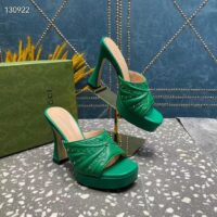 Gucci Women Heeled Slide Sandals Green Leather Studs Spool High 15 Cm Heel (1)