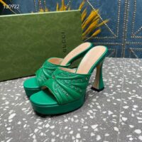 Gucci Women Heeled Slide Sandals Green Leather Studs Spool High 15 Cm Heel (1)