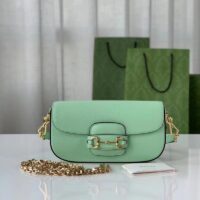 Gucci Women Horsebit 1955 Small Shoulder Bag Light Green Leather (8)