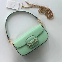 Gucci Women Horsebit 1955 Small Shoulder Bag Light Green Leather (8)