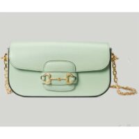 Gucci Women Horsebit 1955 Small Shoulder Bag Light Green Leather (8)