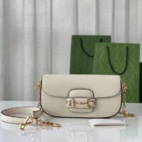 Gucci Women Horsebit 1955 Small Shoulder Bag White Leather (1)