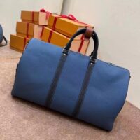 Louis Vuitton LV Unisex Keepall Bandoulière 50 Travel Bag Denim Blue Cowhide Leather (12)