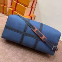 Louis Vuitton LV Unisex Keepall Bandoulière 50 Travel Bag Denim Blue Cowhide Leather (12)