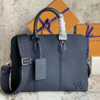 Louis Vuitton LV Unisex Takeoff Briefcase Navy Blue LV Aerogram Cowhide Leather (13)