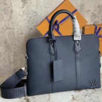 Louis Vuitton LV Unisex Takeoff Briefcase Navy Blue LV Aerogram Cowhide Leather (13)