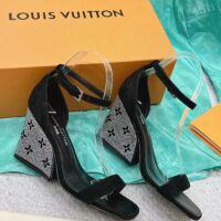 Louis Vuitton LV Women Appeal Wedge Sandal Black Suede Baby Goat Leather Strass (9)