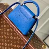 Louis Vuitton LV Women Capucines Mini Menthe Blue Goatskin Ostrich Leather Monogram Flower (6)