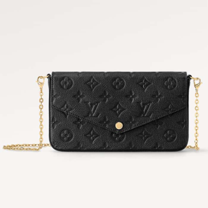 Louis Vuitton LV Women Félicie Pochette Black Monogram Empreinte Embossed Supple Grained Cowhide