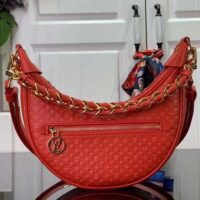 Louis Vuitton LV Women Loop Half-Moon Baguette Bag Red Calfskin Monogram Flowers (8)