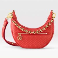 Louis Vuitton LV Women Loop Half-Moon Baguette Bag Red Calfskin Monogram Flowers (8)