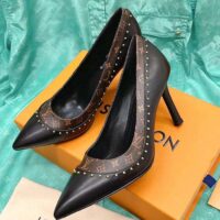 Louis Vuitton LV Women Signature Pump Black Calf Leather Patent Monogram Canvas 9.5 Cm Heel (10)