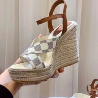 Louis Vuitton LV Women Starboard Wedge Sandal Natural Damier Azur Canvas Calf Leather (6)