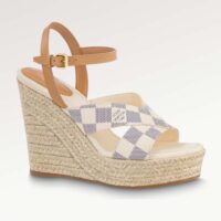 Louis Vuitton LV Women Starboard Wedge Sandal Natural Damier Azur Canvas Calf Leather (6)