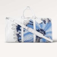 Louis Vuitton Unisex LV x YK Bandoulière Keepall 50 White Taurillon Monogram Cowhide Psychedelic Flower (9)