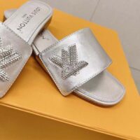 Louis Vuitton Women LV Shake Flat Mule Silver Metallic Lambskin Leather (7)